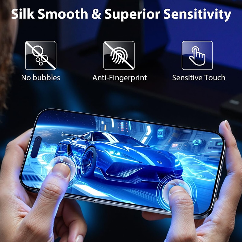 Set folii protectie sticla securizata compatibila cu iPhone 17 PRO, Rqiurpn, 2 folii pentru ecran si 2 protectii pentru camera, transparent, 6.3-inch