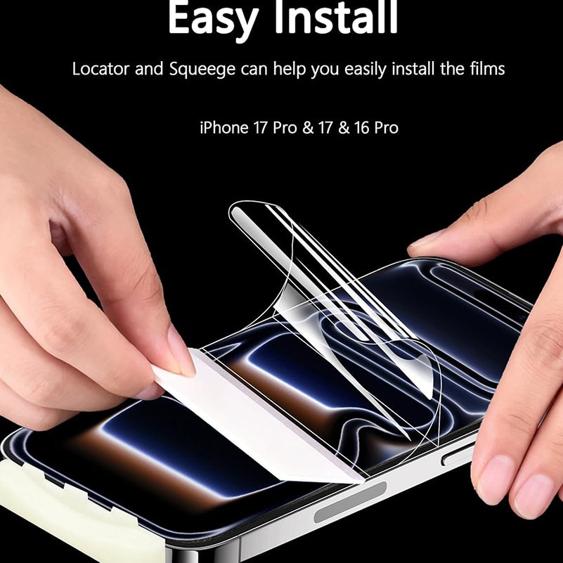 Set folii protectie sticla securizata compatibila cu iPhone 17 PRO, Rqiurpn, 2 folii pentru ecran si 2 protectii pentru camera, transparent, 6.3-inch