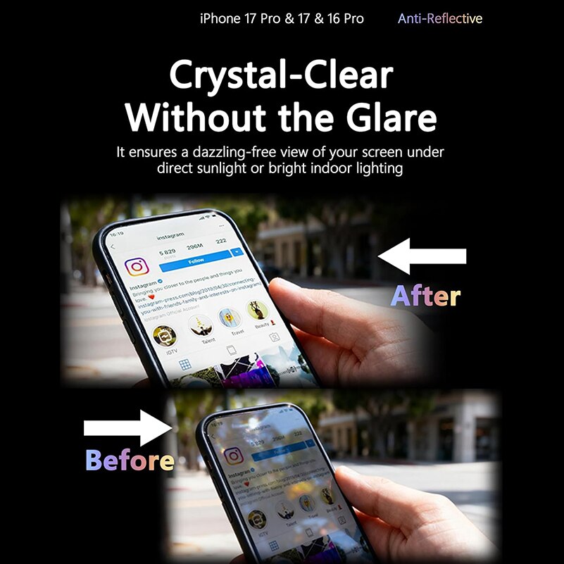 Set folii protectie sticla securizata compatibila cu iPhone 17 PRO, Rqiurpn, 2 folii pentru ecran si 2 protectii pentru camera, transparent, 6.3-inch