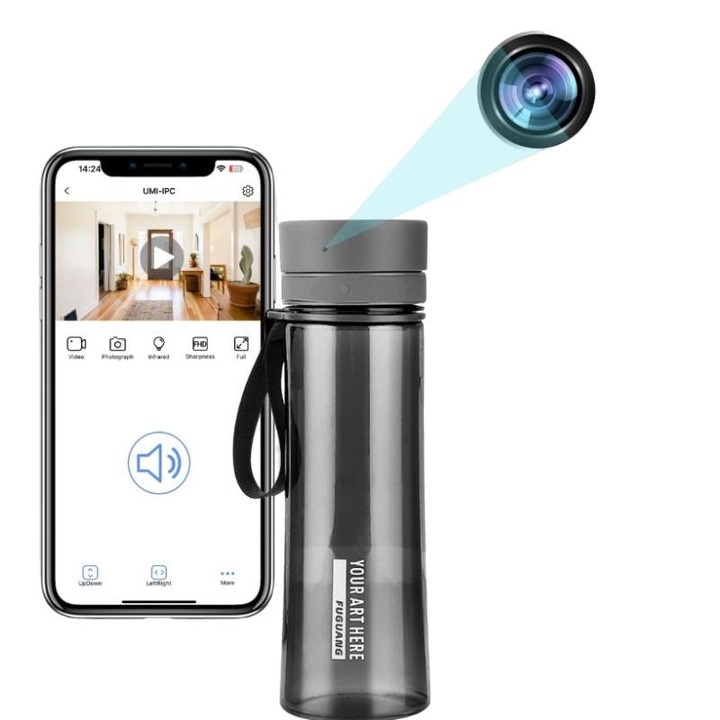 Zenitspy rejtett kémkamera vizespalackban, 1080p, 120°-os szög, 3000mAh