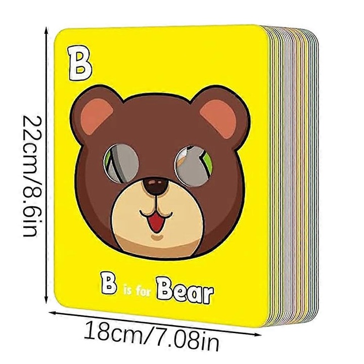 Set de 26 carduri interactive cu litere si masti, jucarii educationale pentru bebelusi, multicolor