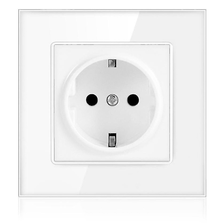 Priza alba, 16A, panou din sticla cristal, dimensiune 86x86mm, montare in perete