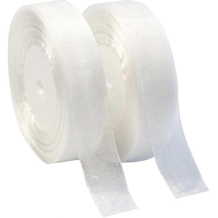 Ribona din organza alba, 1 inch, 100 yarzi, set de ambalare cadouri, decorare nunti, DIY