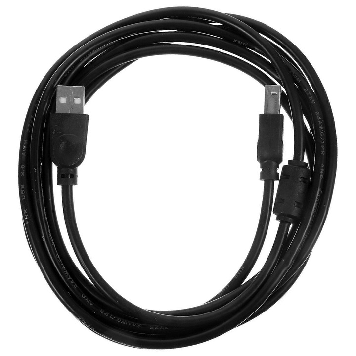 Cablu USB imprimanta 3m, negru, material PVC, compatibilitate larga
