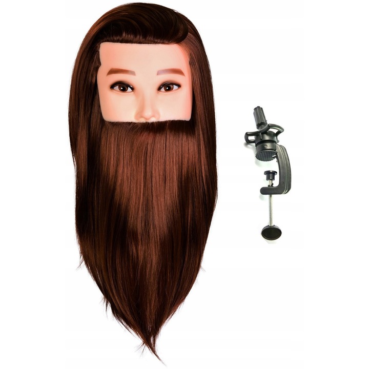 Тренировъчна глава Calissimo, мъжка, 50 см, термоустойчив синтетичен косъм, кафяв