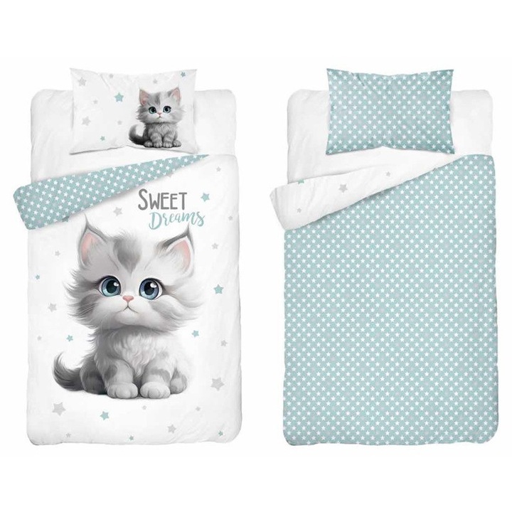 Set lenjerie pentru copii, Detexpol, 100% bumbac, 100x135cm + 40x60cm, design colorat