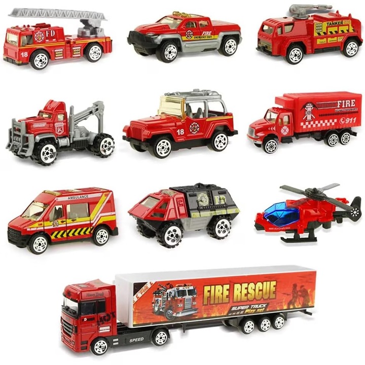 RQQM szállító kamion készlet, 10 kisautóval, többszínű