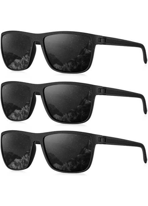 Set de 3 perechi de ochelari de soare polarizati, ochelari de soare usori cu protectie UV, potriviti pentru condus, pescuit si golf, negru