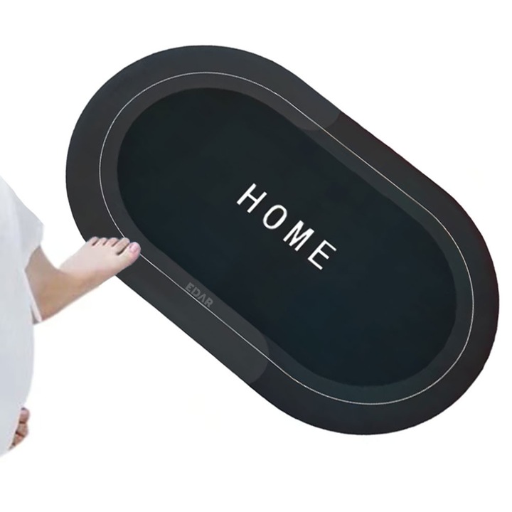 EDAR Fürdőszőnyeg, "Home" Felirattal, Nedvszívó, Csúszásgátló, Puha Anyag, Könnyen Tisztítható, 77 x 47.5, Sötétszürke