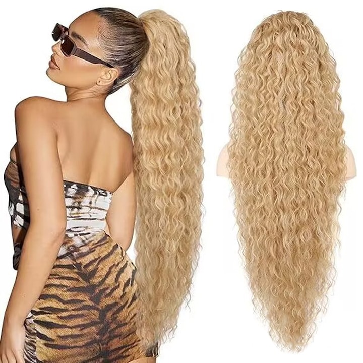 Estensie par coada, Fibra sintetica, 90cm, Blond