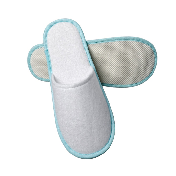 Комплект от 10 чифта чехли за еднократна употреба, Плюшени, Син/Бял, Един размер