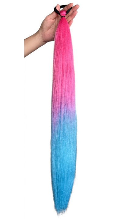 Coada de cal sintetica, 65cm, roz-albastru, voluminoasa, usor de purtat