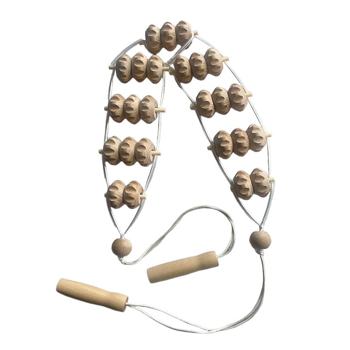 Role de masaj pentru talie si picioare, lemn fag, 120x7.5x2.5cm, bej