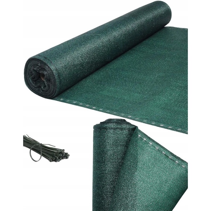 PLASA DE UMBRA PENTRU GARD BALCON, 1,5x10m, 90% umbrire, verde, material polietilen PE HD, 140g/m2, set cu 50 opase zaciskowe