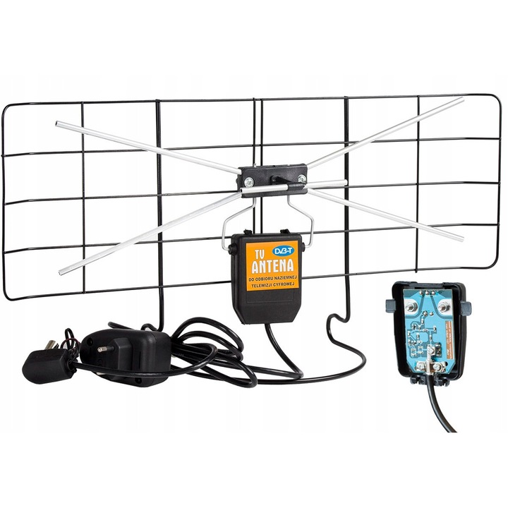 Antena TV Libox, модел 2021, с усилвател 40dB, поддържа DVB-T2, пълен комплект, 190см, черна