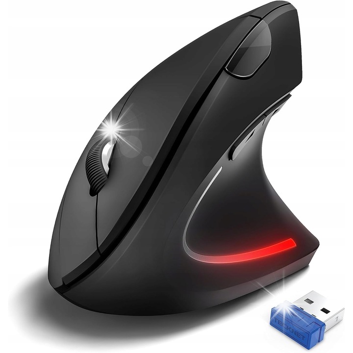 Vezeték nélküli ergonómikus egér, 4800 DPI, 6 gomb, csendes, fekete