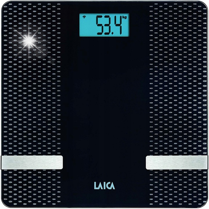 Cantar corporal inteligent Laica PS7002, masa maxima 180kg, conectivitate Bluetooth, sticla securizata, 30.2x30.2x2.5cm