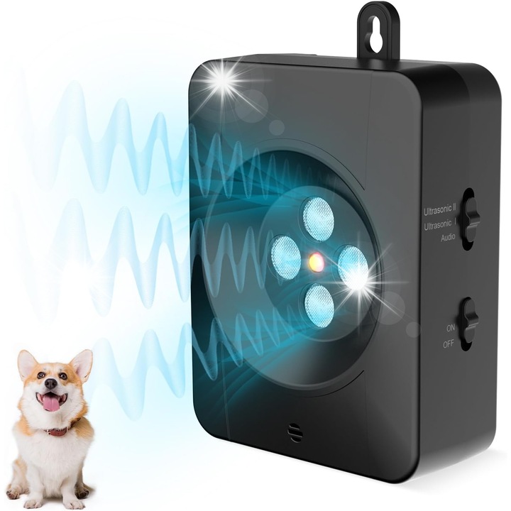 Dispozitiv antizgomot pentru caini, 3 moduri, raza 17m, IPX4