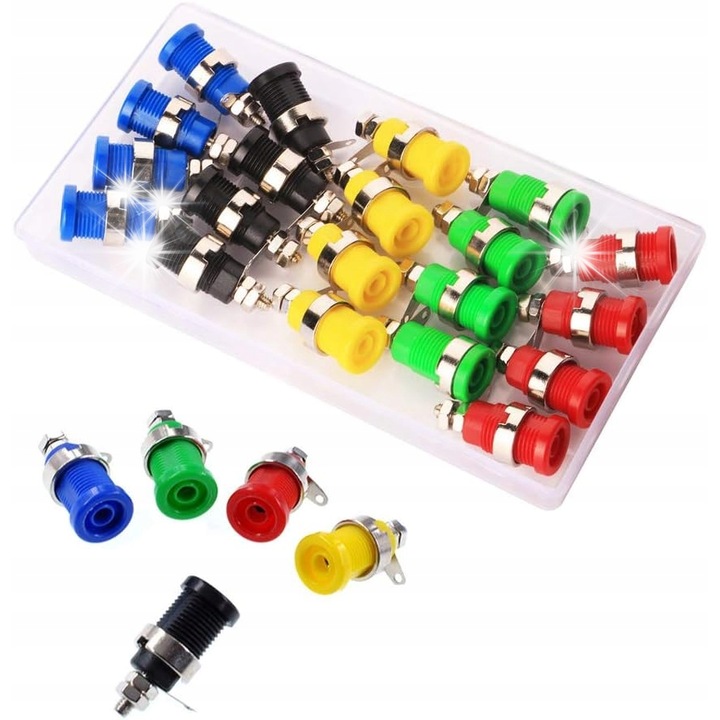 4 mm-es erősítő hangszóró csatlakozó, 20 darabos készlet, 5 színben, erősítőkhöz és audioberendezésekhez