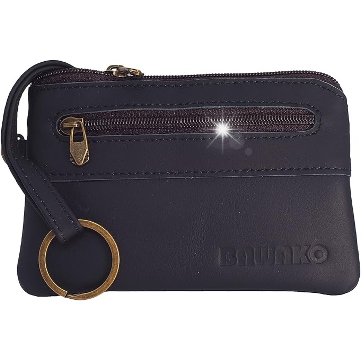 Мъжки портфейл от естествена кожа, с поставка за ключове, черен