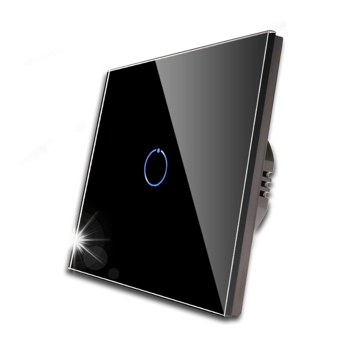 Érintőképernyős üvegkapcsoló, fekete, könnyen telepíthető, LED világítás