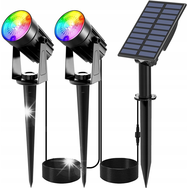 Lampa solara LED RGB, set 2 buc, 2,5W, IP65, 270° ajustabila, 90° panou solar