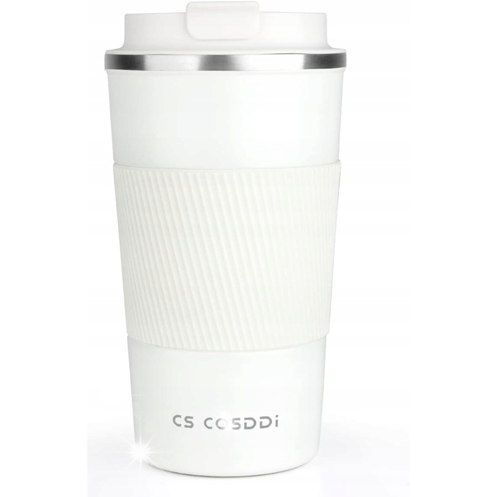 Cana termica din otel inoxidabil, 510 ml, alb, izolatie, capac etans