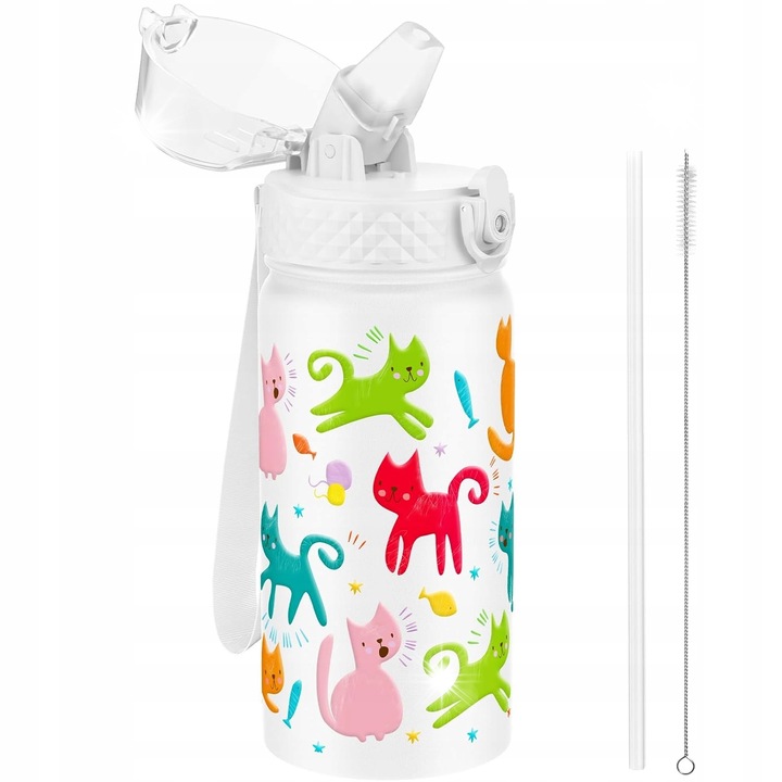 Детска бутилка, 420мл, бяла, с котки