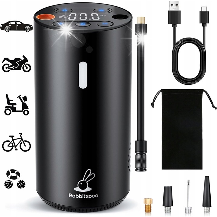 Felfújó pumpa, inna, 150PSI, kijelzővel és LED világítással