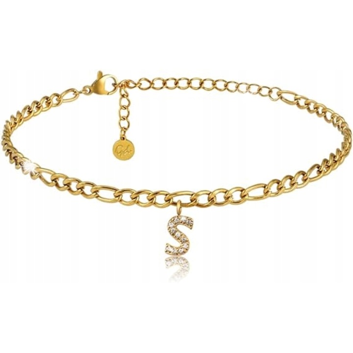Bratara de glezna cu pandantiv litera S pentru femei, ajustabila 22x27cm, waterproof