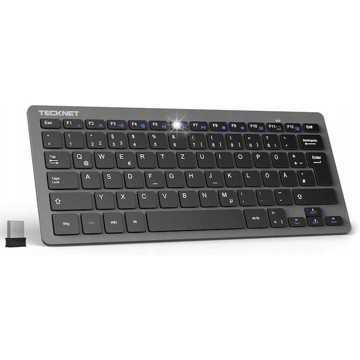 Tastatura cu suport rezistent la apa, functie de suport pentru telefonul mobil, suport confortabil pentru maini, buton de volum din metal, taste transparente de cristal care emit lumina