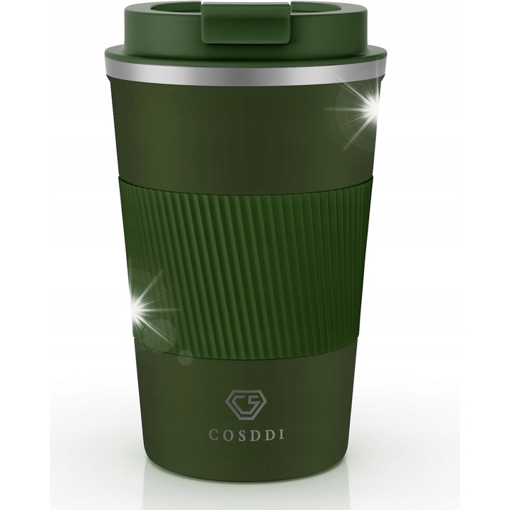 Cana termica din otel inoxidabil, 380ml, verde, izolatie pentru bauturi calde si reci