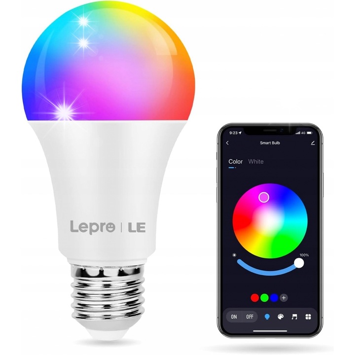 Bec inteligent E27 Lepro 9W RGB, 806 lm, Wi-Fi, compatibil Alexa, dimabil