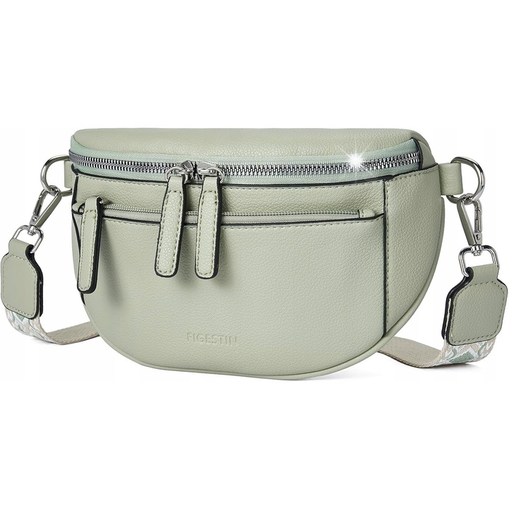 Női crossbody táska, zöld, 4 rekesszel, állítható pánt 70-90cm