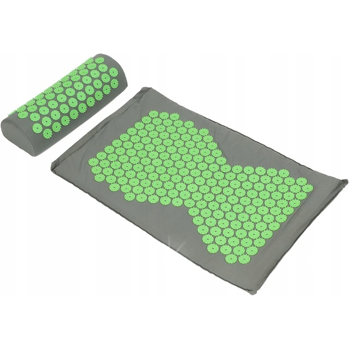 Saltea de acupresura cu perna, bumbac, 70x40cm, gri/verde