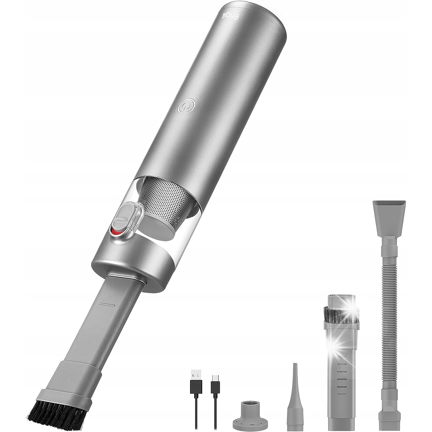 Aspirator manual fara fir, Brigii, 65W, 6500Pa, argintiu