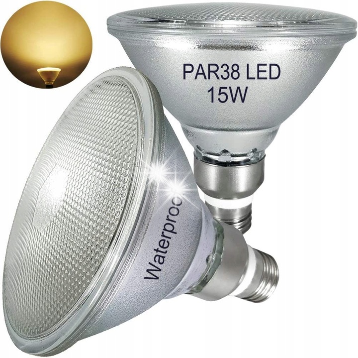 Lampa LED PAR38 15W E27, lumina calda, IP65, 2700K, set de becuri