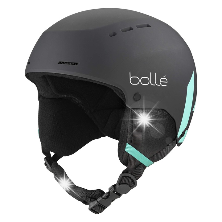 Casca de schi pentru copii Bolle Quiz, 49-52cm, negru-verde mat, sistem de ventilatie activ, protectie auditiva detasabila