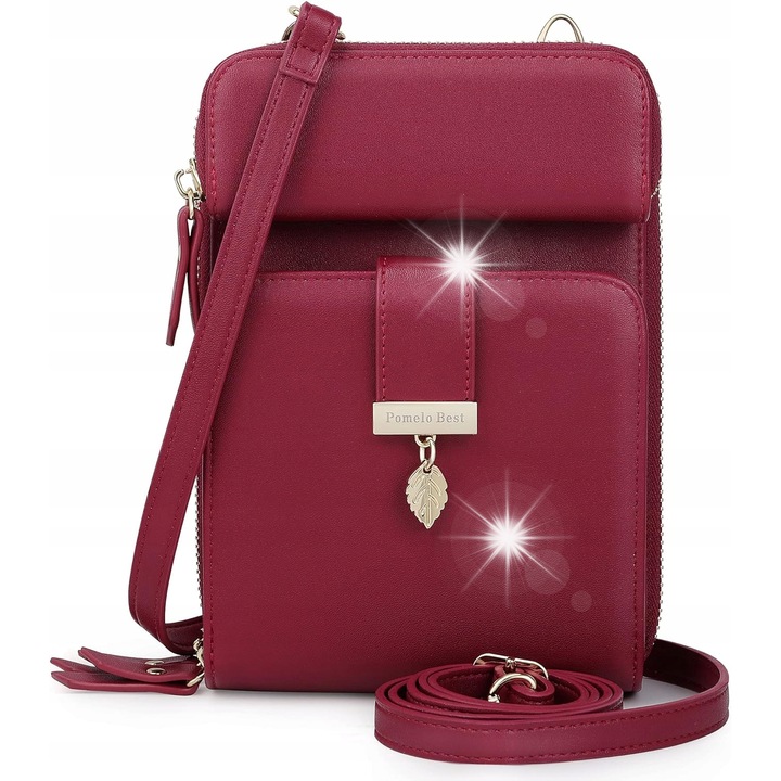 Piros műbőr női crossbody táska RFID védelemmel, 2 fő rekesszel, 1 érmezsebbel, szett