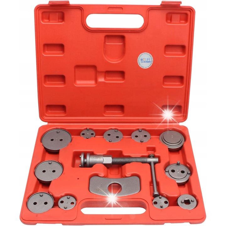 Set unelte CCLife pentru presarea pistonelor de frana, 13 piese, cutie de depozitare, design ergonomic