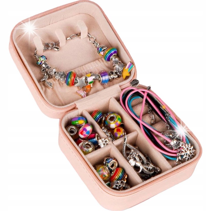 Set de Bratari cu Margele, Toys, 20 margele colorate, 20 margele metalice, 20 pandantive, roz, 10x10x5cm