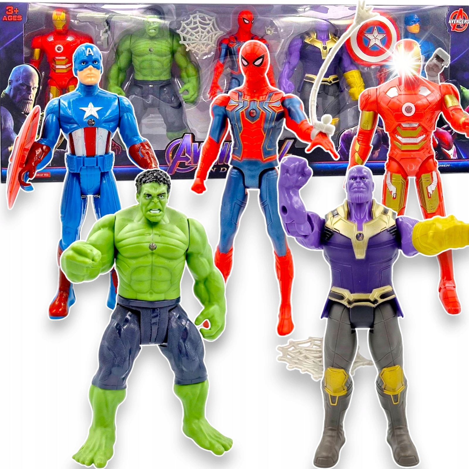 Set figurine Avengers, Captain America, Hulk, Spider-Man, Iron Man