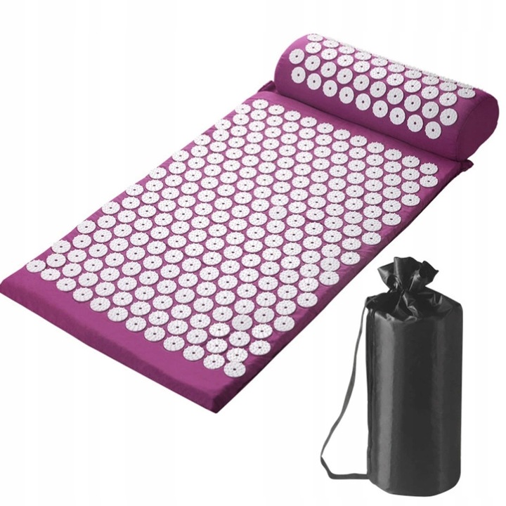 Saltea de acupresura cu perna, 75x44cm, mov