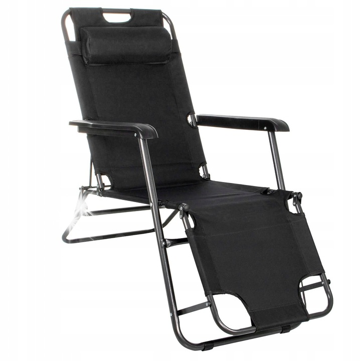 Springos összecsukható napozóágy, fekete, fém/műanyag/poliészter, 120 kg, ergonomikus, állítható
