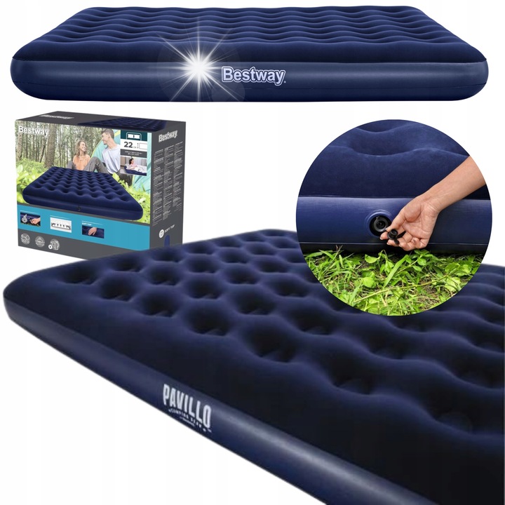 Надуваем дюшек за къмпинг за 2 човека Bestway 203x183x22см, водоустойчив, гранат, комплект с лепенка за ремонт