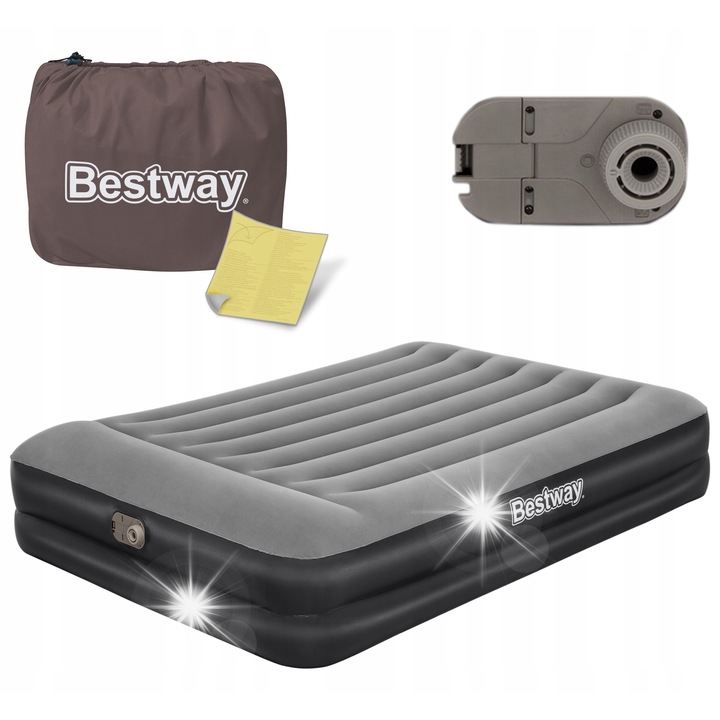 Двоен матрак с електрическа помпа Bestway 203x152x46см, PVC материал, многоцветен, пълен комплект