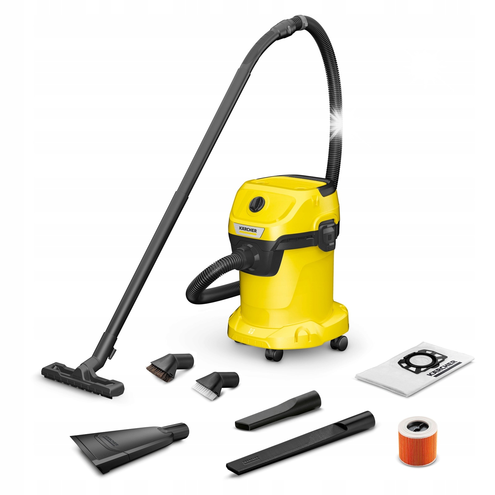 Aspirator auto Karcher WD 3 V-17/6/20, 1000W, 17L, galben, cablu 6m