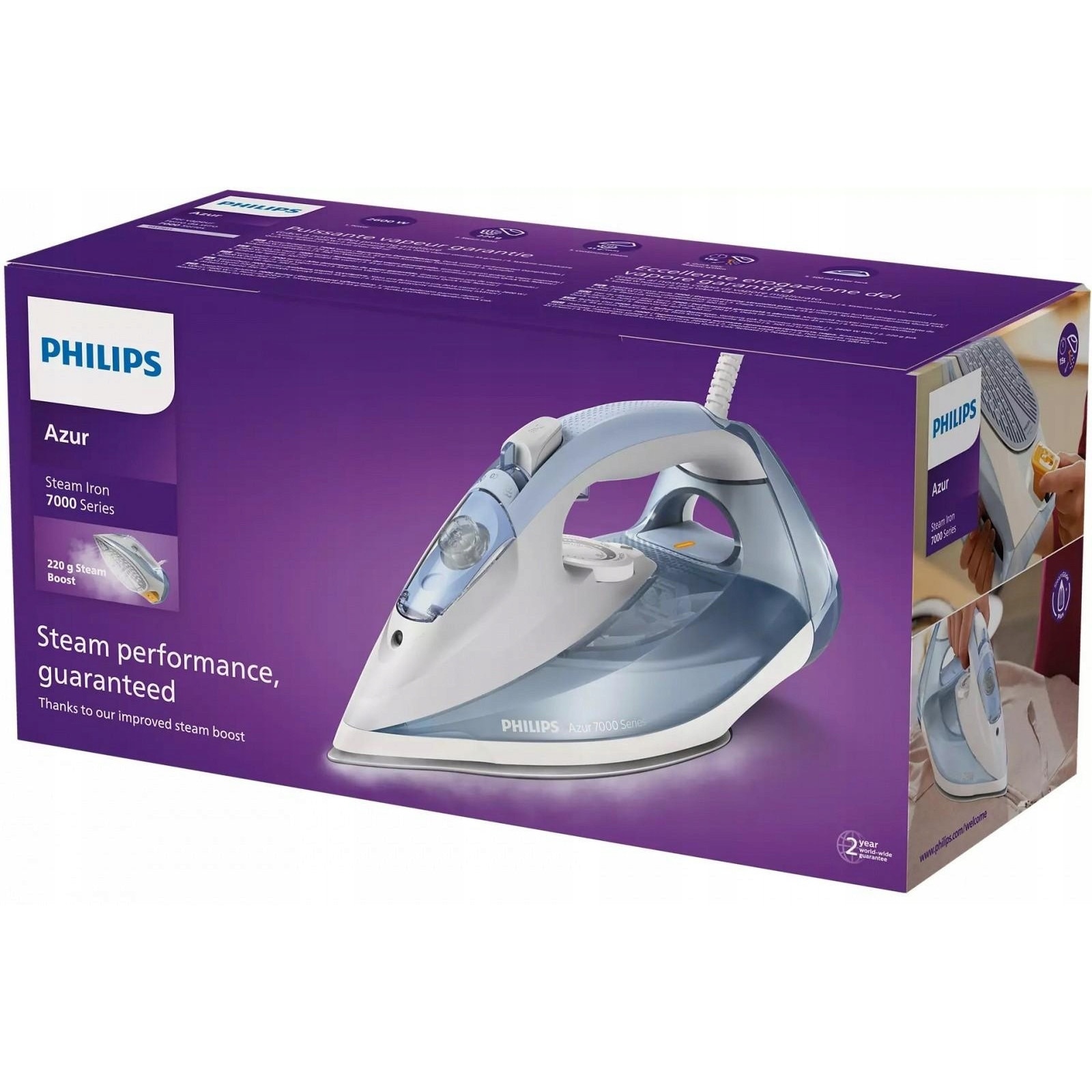 Fier de calcat Philips, model DST7011/20, 2600W, abur 220g, capacitate rezervor 300ml, gri-albastru
