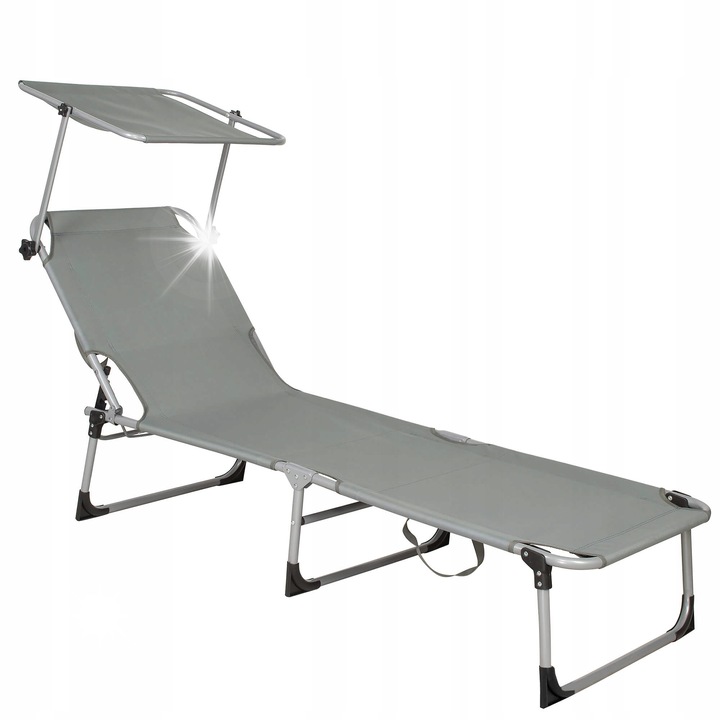 Плажен туристически стол с навес Springos, сиво-зелен, 188x57x28cm