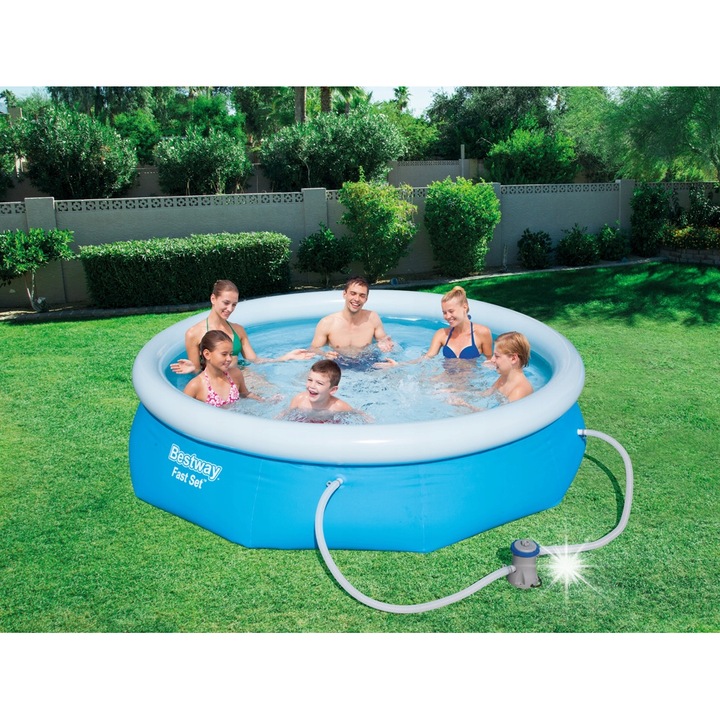 Bestway 305x76cm kerti medence felfújható gallérral, 20 az 1-ben szett, szűrőszivattyú, tartozékok, kék